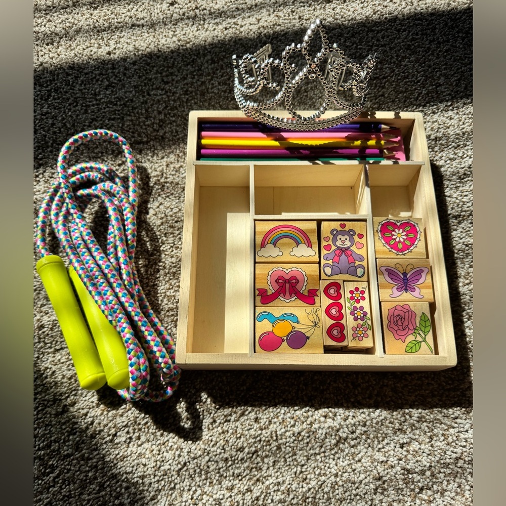 Melissa & Doug Colorful Stamp Set with Jump Rope and Silver Tiara
